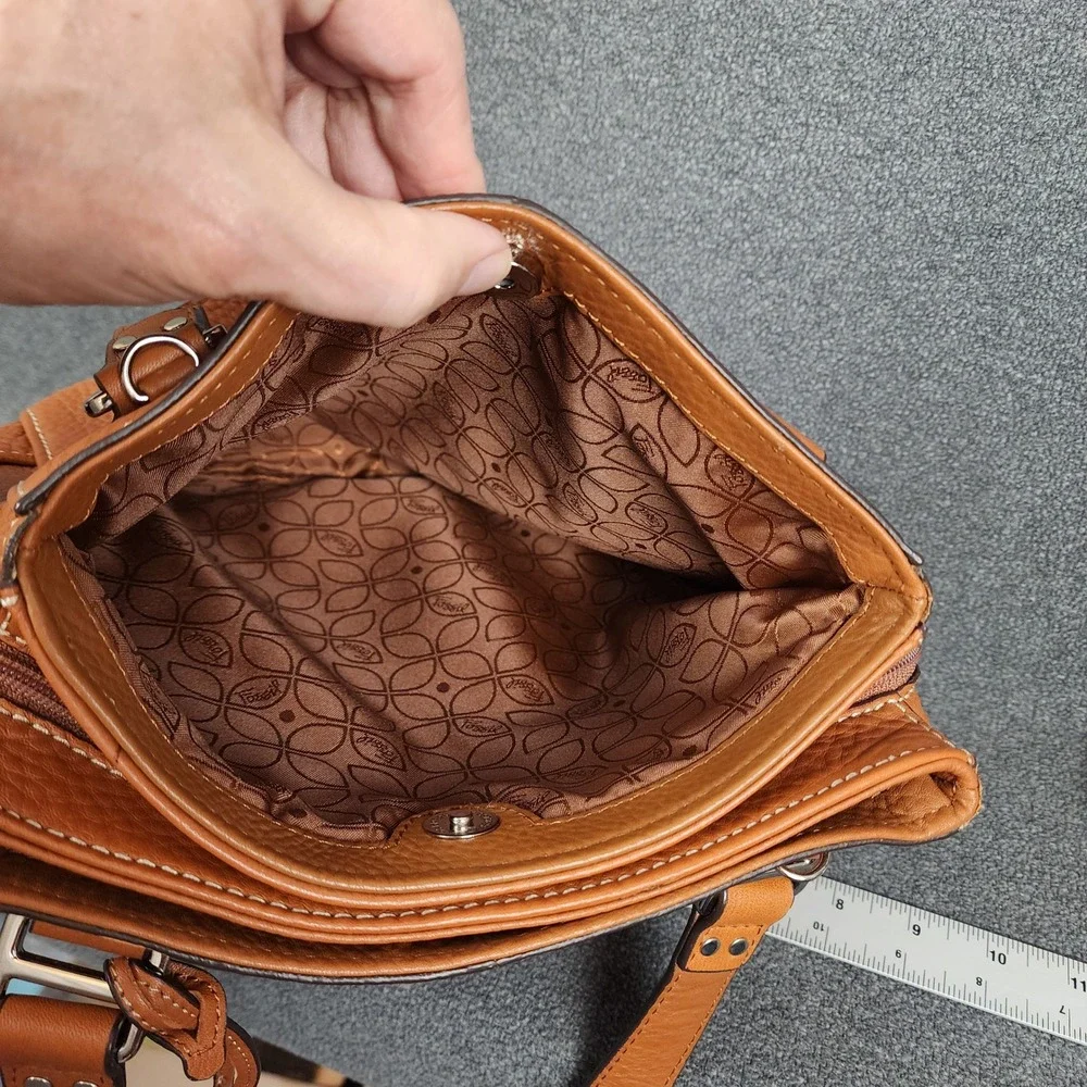 Fossil Cognac Pebbled‎ Leather Satchel Handbag ZB9962 Brown Key Charm